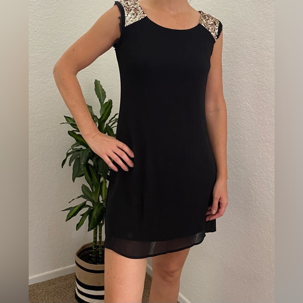 Sequin Heart black slip dress